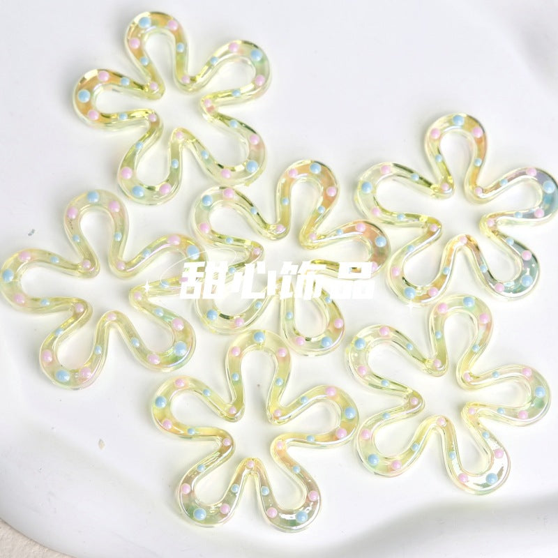 Wholesale 10pcs Oil Dripping Double-sided UV Plated Five-petal Flower Acrylic Beads