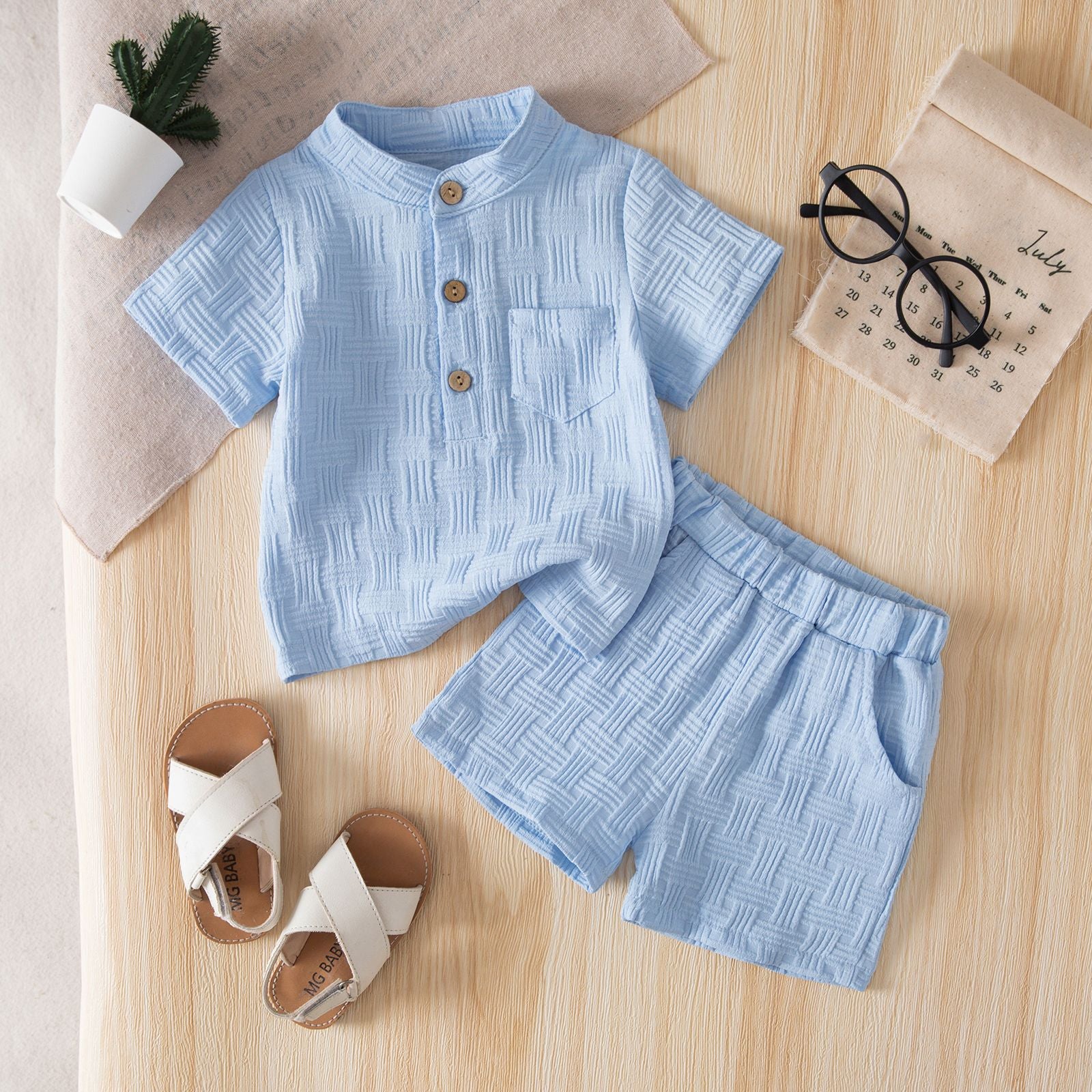 Wholesale Stylish Solid Color Toddler Boys Summer Casual Polo Shirt And Shorts Two Piece Set Everyday Boutique Resale Outfit
