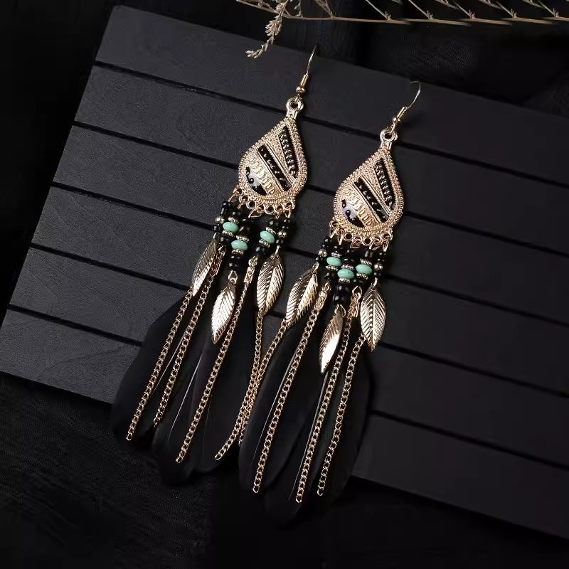 Wholesale Ethnic style super fairy high-end feather earrings