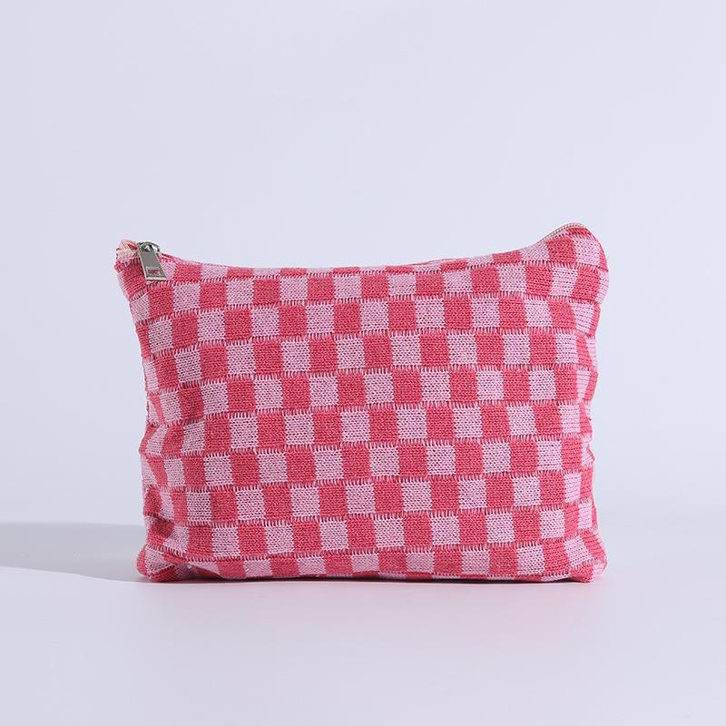Wholesale Checkerboard Wool Cosmetic Bag