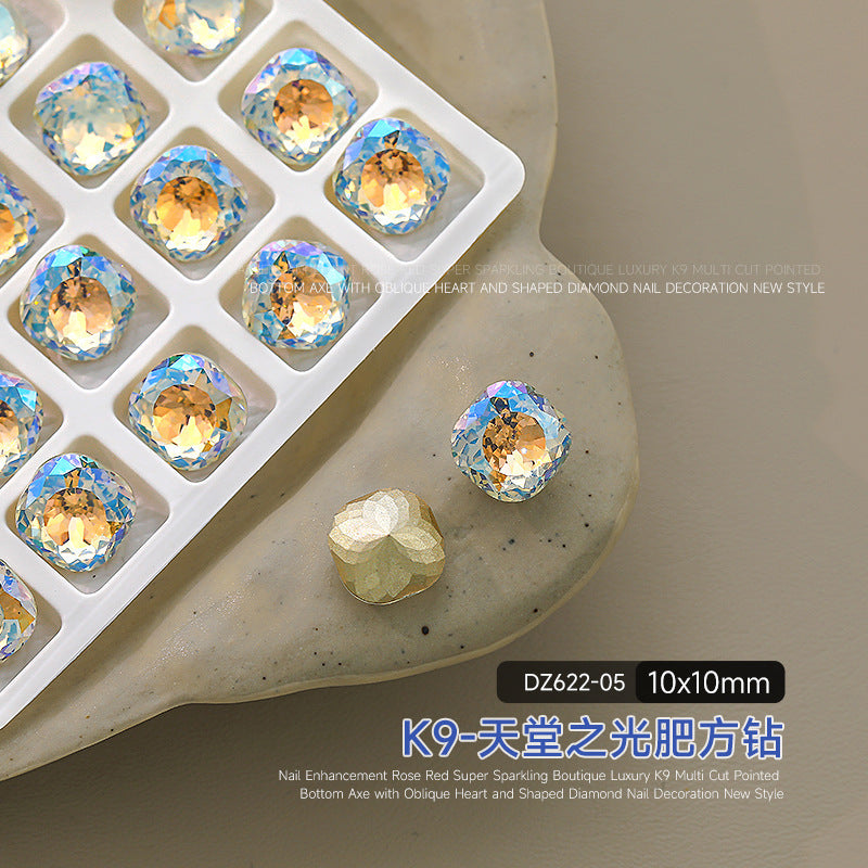 Wholesale flash pointed bottom drill magic fat square drill crystal drill ice through nail art decorative drill