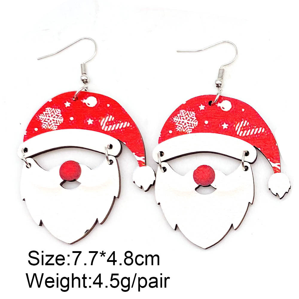 Wholesale Christmas Gnome Dwarf Elk Patchwork Wooden Earrings