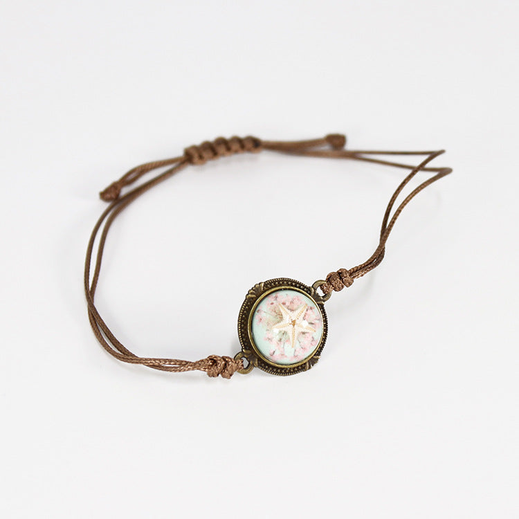 Wholesale 12pcs Wax Rope Vintage Starfish Natural Resin Bracelet