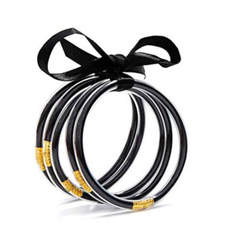 Wholesale Multi-layer silicone rainbow glitter bow bracelet