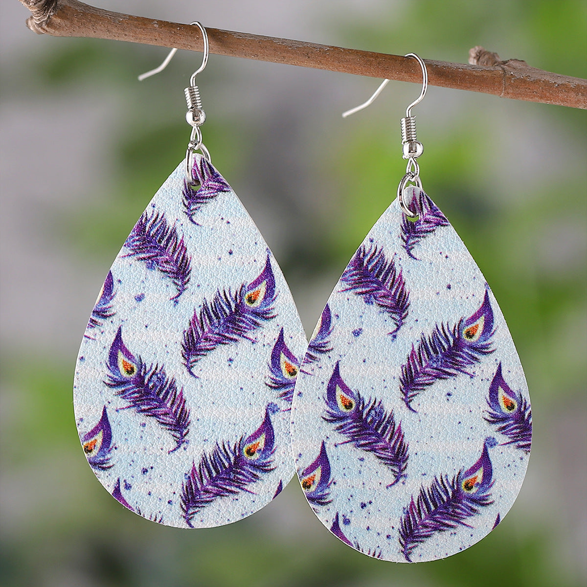 Wholesale Fresh leaf flower leopard print feather earrings leather drop earrings