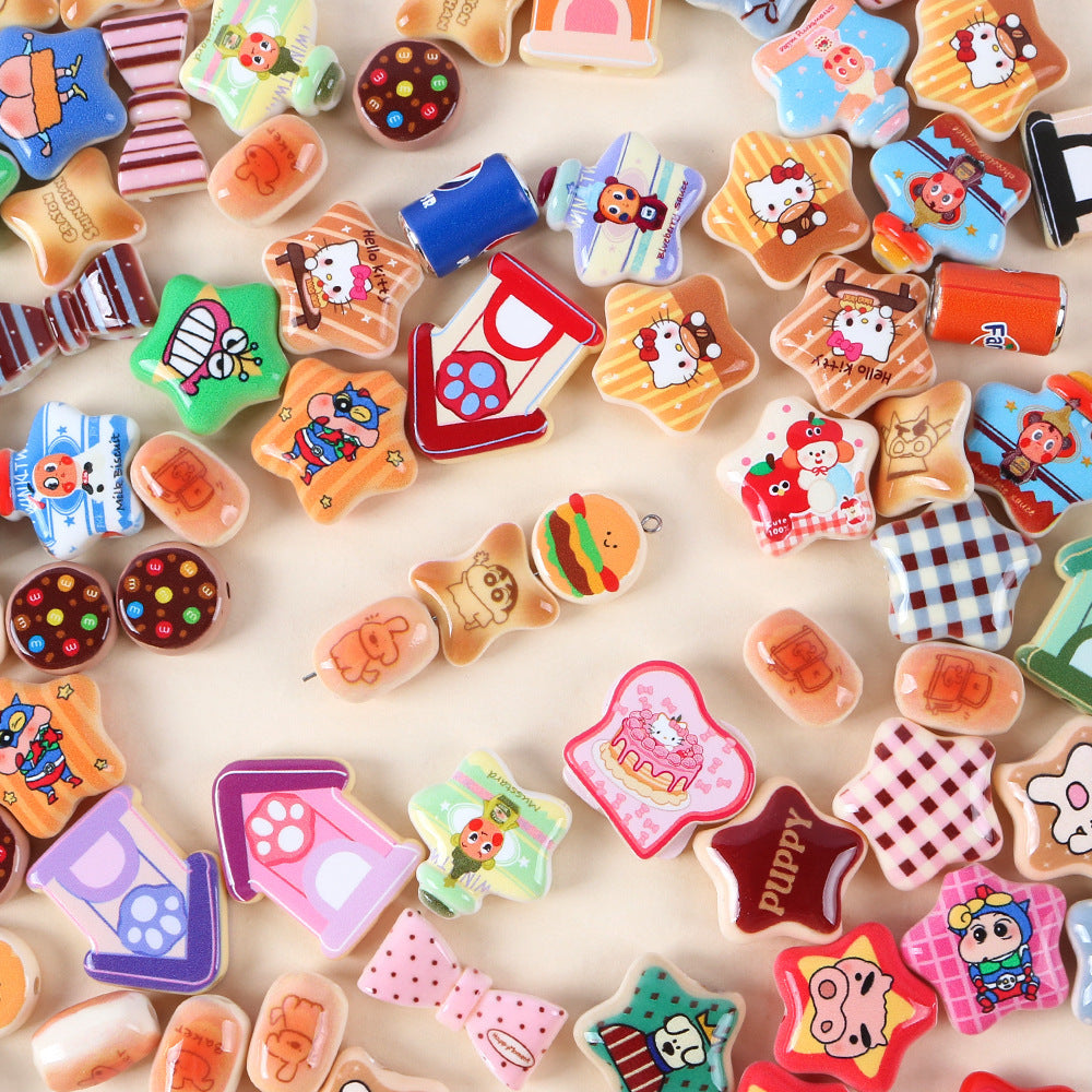 Wholesale Acrylic Cute Cartoon Cat Star Bow Biscuit Printing Beads OLY Exclusive
