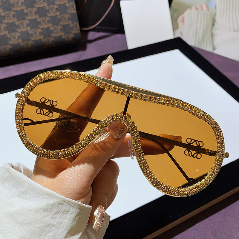 Wholesale Metal  glasses  sunglasses one-piece sun protection diamond-studded sunglasses for women