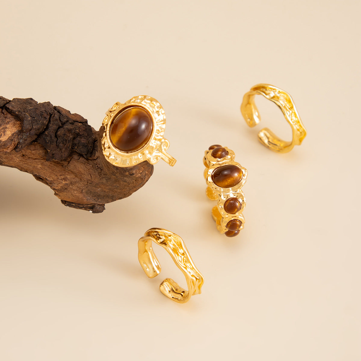 Wholesale Micro-painted Tiger' s Eye Lava Open Ring Set
