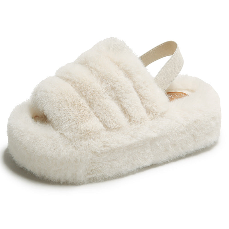Wholesale 7CM thick-soled heel elastic band plush women to wear at home and outside.slippers