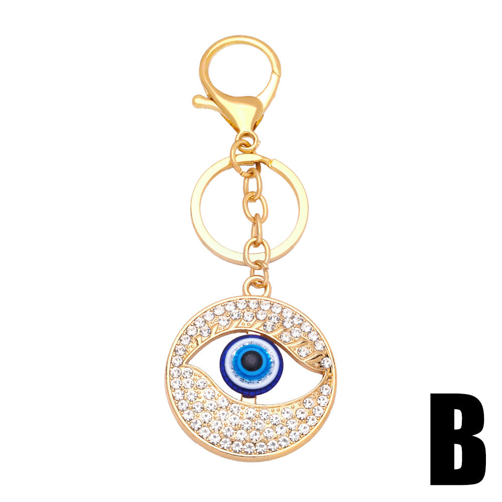 Wholesale Colorful Rhinestone Devil Eye Metal Keychain
