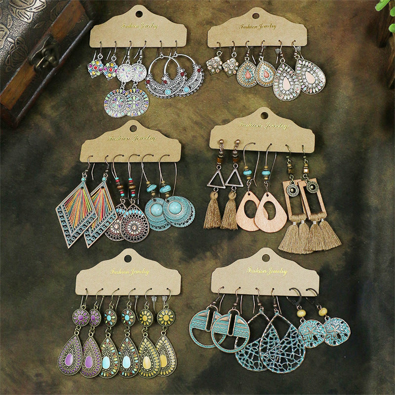 Wholesale Bohemian Colorful Tassel Drop Earrings Retro Alloy Electroplated Women S Fashion Jewelry Gift