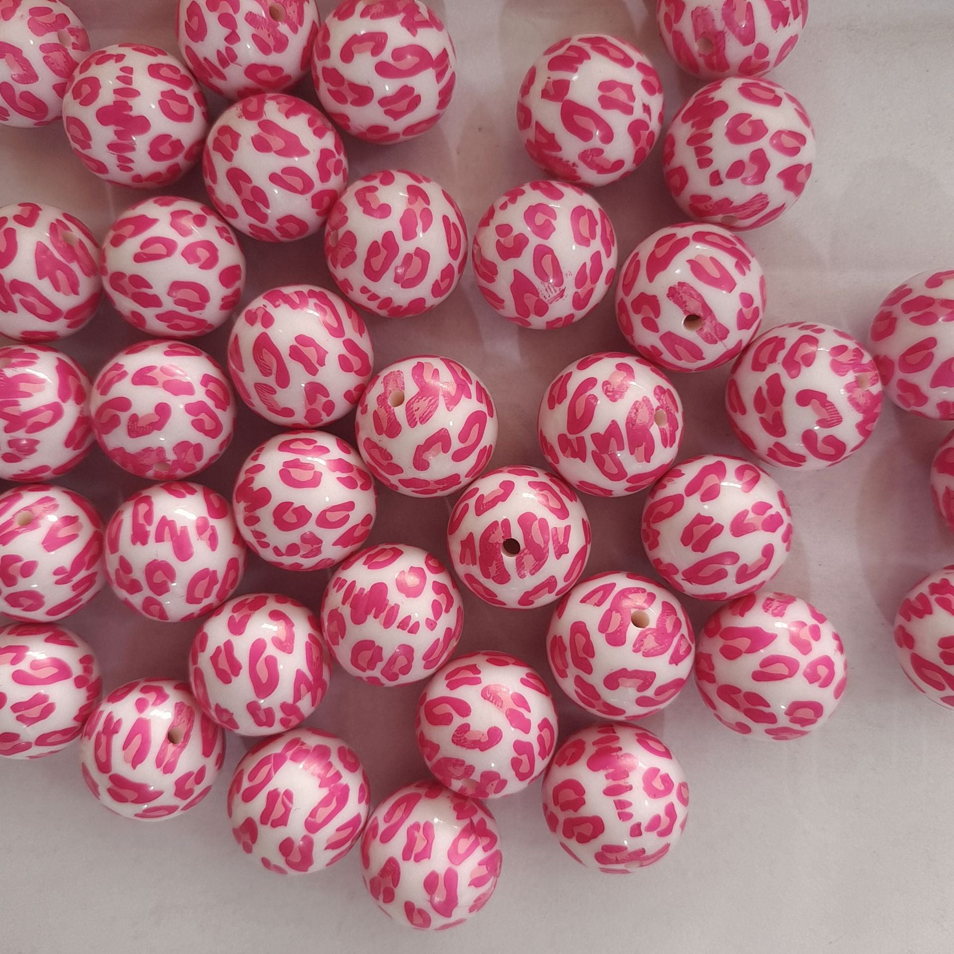 Wholesale 5pcs 20MM Acrylic Rose Red Leopard Print Beads