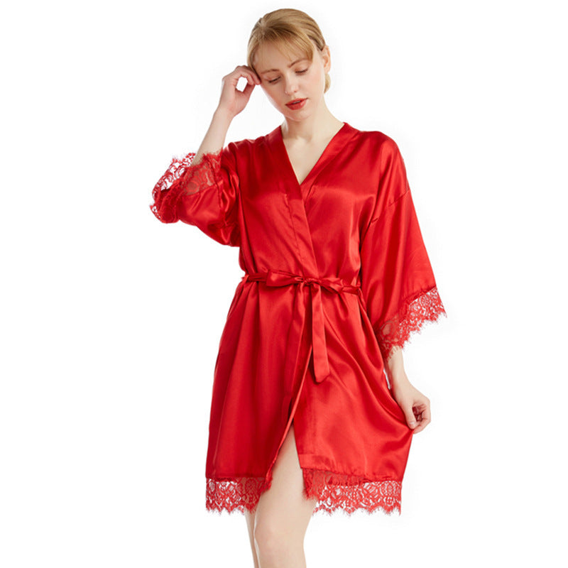 Wholesale Three-quarter Sleeve Sexy Lace Solid Color Home Nightgown