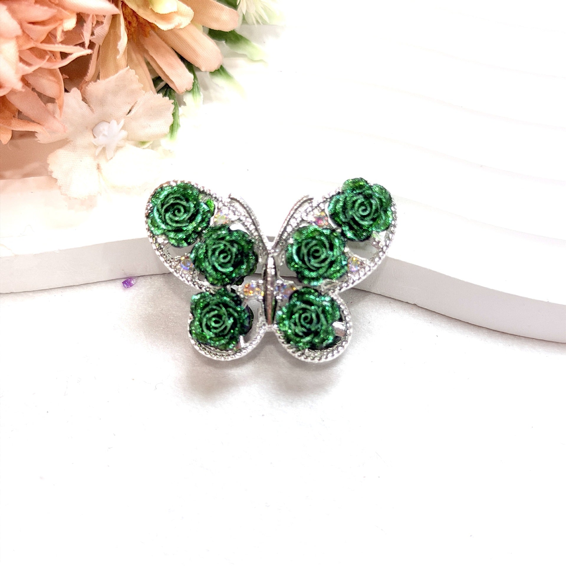 Wholesale 10pcs Colored alloy butterfly rose straight hole beads