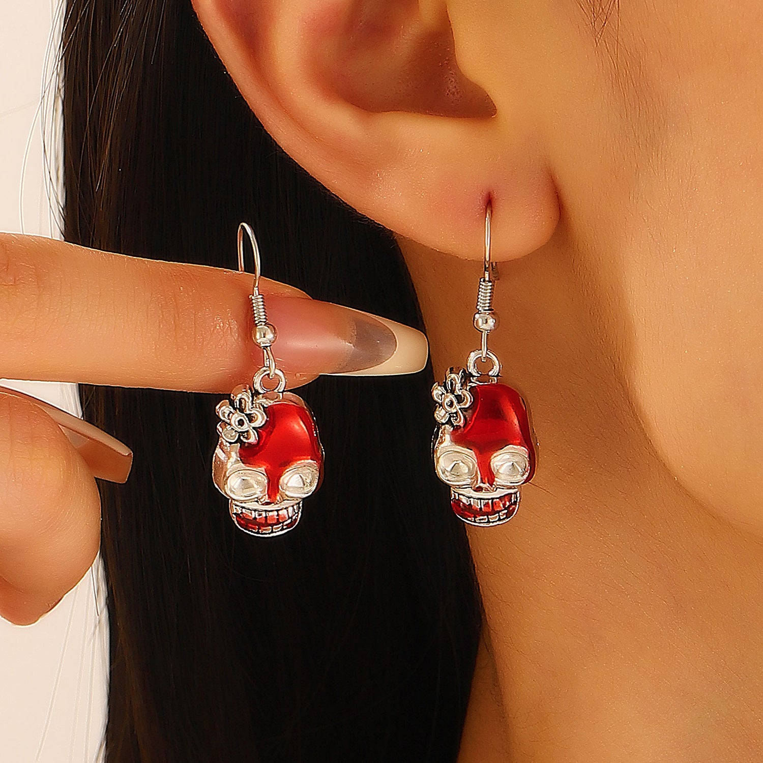 Wholesale Halloween Retro Exaggerated Gothic Horror Skull Heart Alloy Earrings