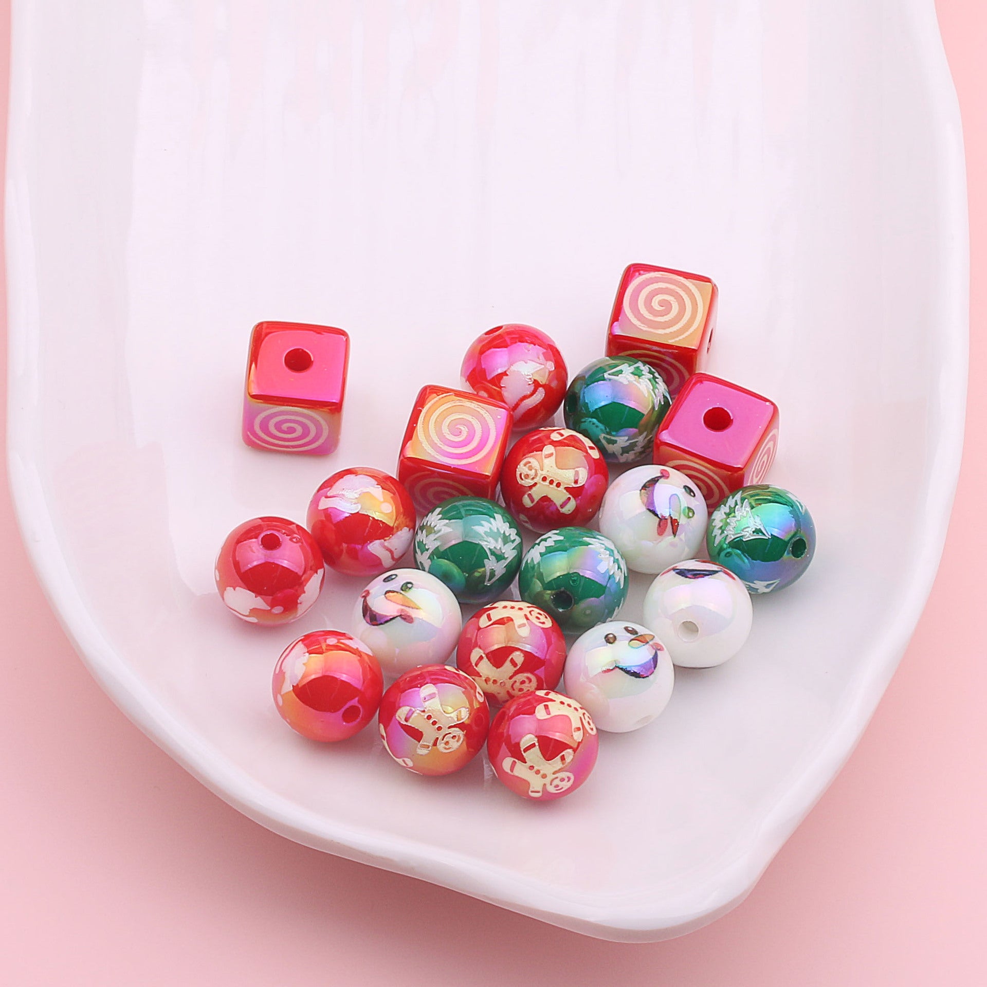 Wholesale 200pcs 16mm Christmas UV Plating Color Straight Hole Bead Square DIY Loose Beads