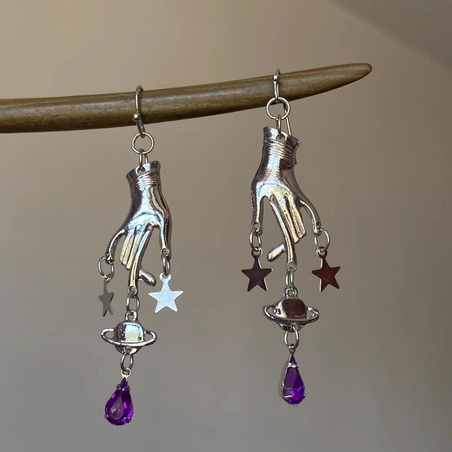 Wholesale Purple Magic Hand Pentagram Pendant Earrings