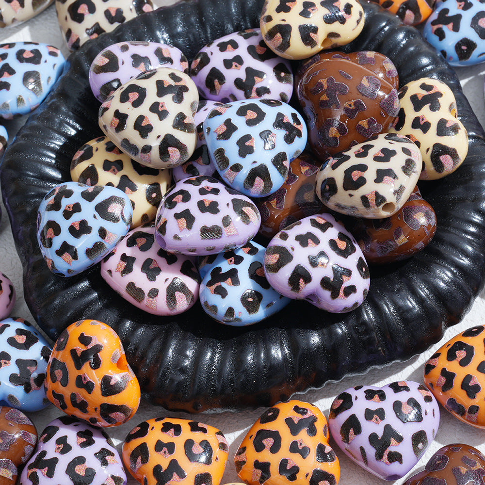Wholesale 10pcs DIY Jewelry Accessories Wholesale Heart Leopard Print Peach Beads