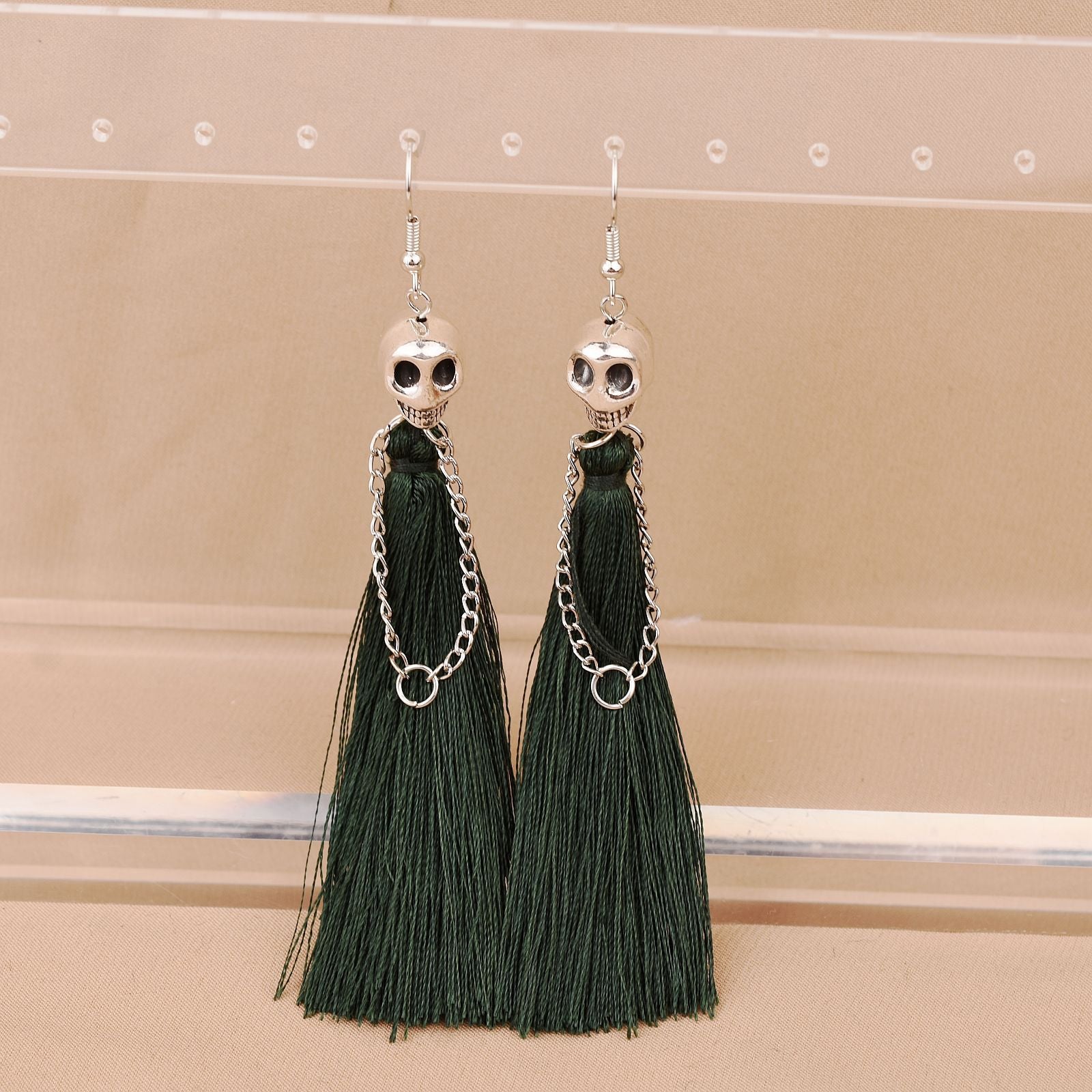 Wholesale Halloween Skull Tassel Multicolor Earrings