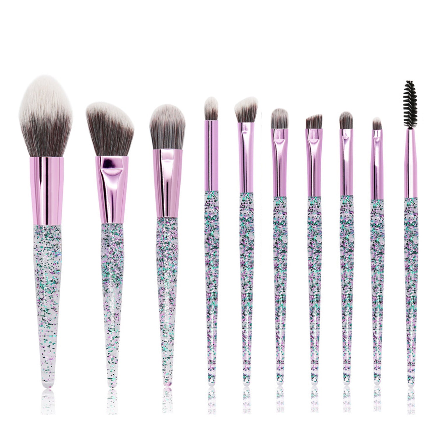 Wholesale Crystal Handle 10 Makeup Brush Set Unicorn Scallion Powder Acrylic Makeup Brush