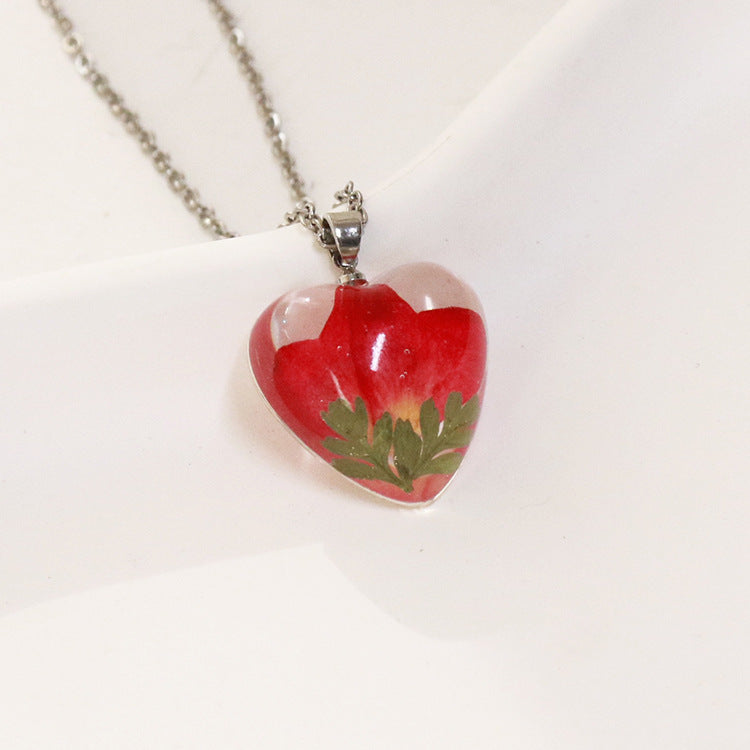 Wholesale 6pcs Monthly Everlasting Flower Resin Epoxy Love Pendant Necklace