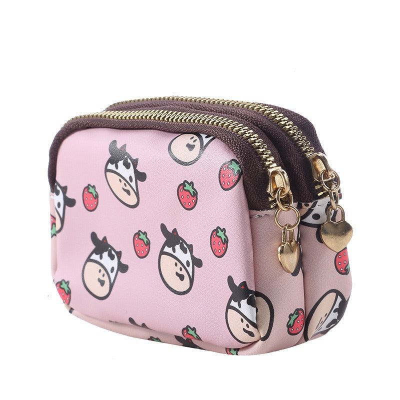 Wholesale Cute Cow Double Zipper Large Capacity Multi-card Slot Student Artificial Leather Wallet