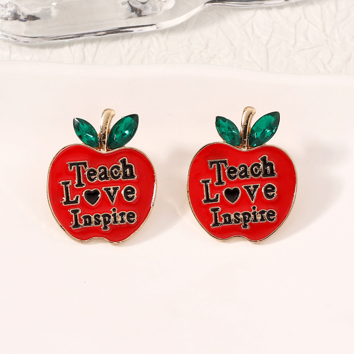 Wholesale Gratitude Teacher Studded Apple Alloy Earrings