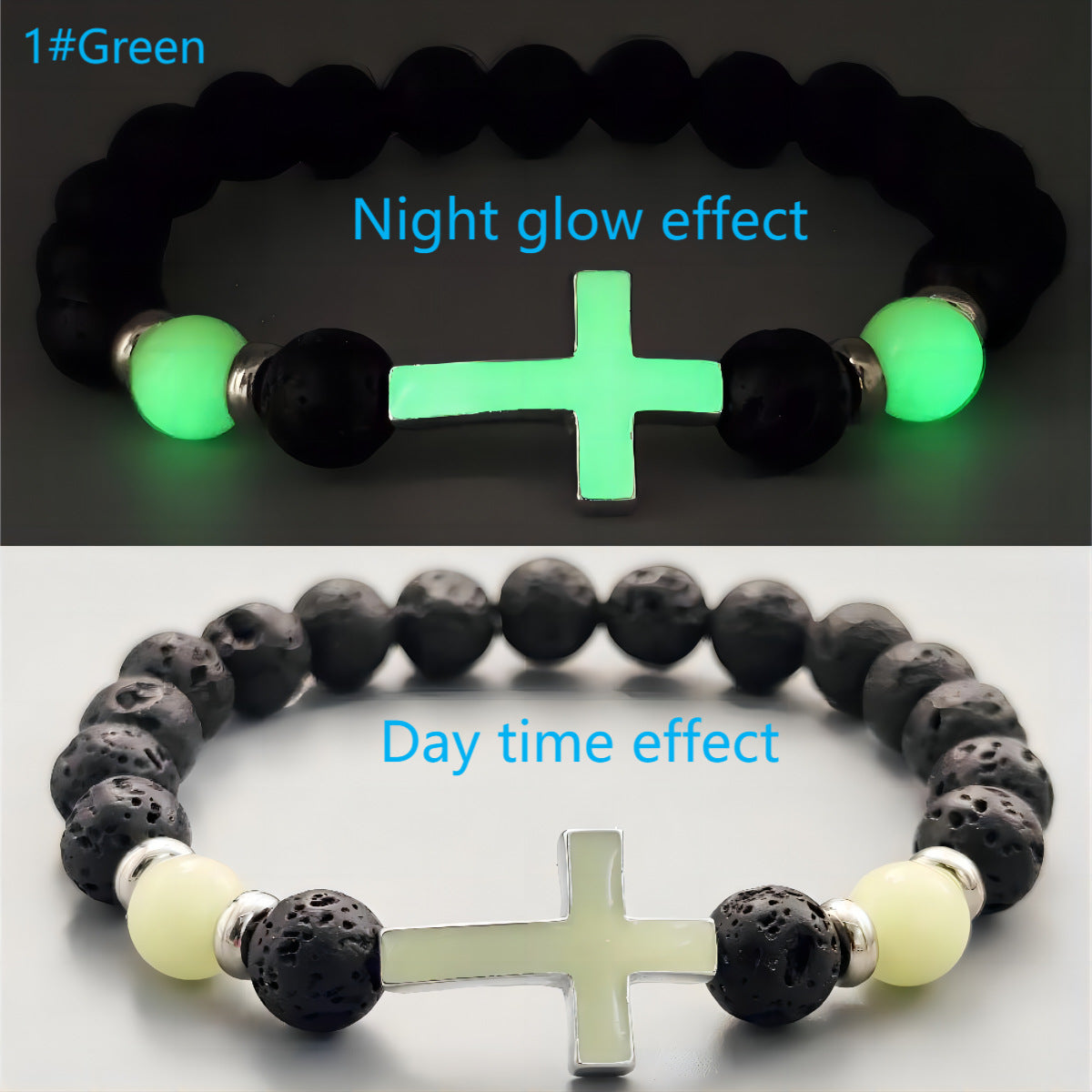 Wholesale Volcanic stone luminous multi-color cross bracelet