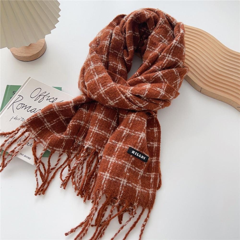 Wholesale Antique Plaid Tassel Polyester Scarf