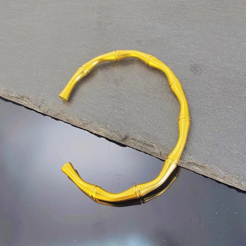 Wholesale Ladies Open Bamboo Section Simple Gold Titanium Steel Bracelet