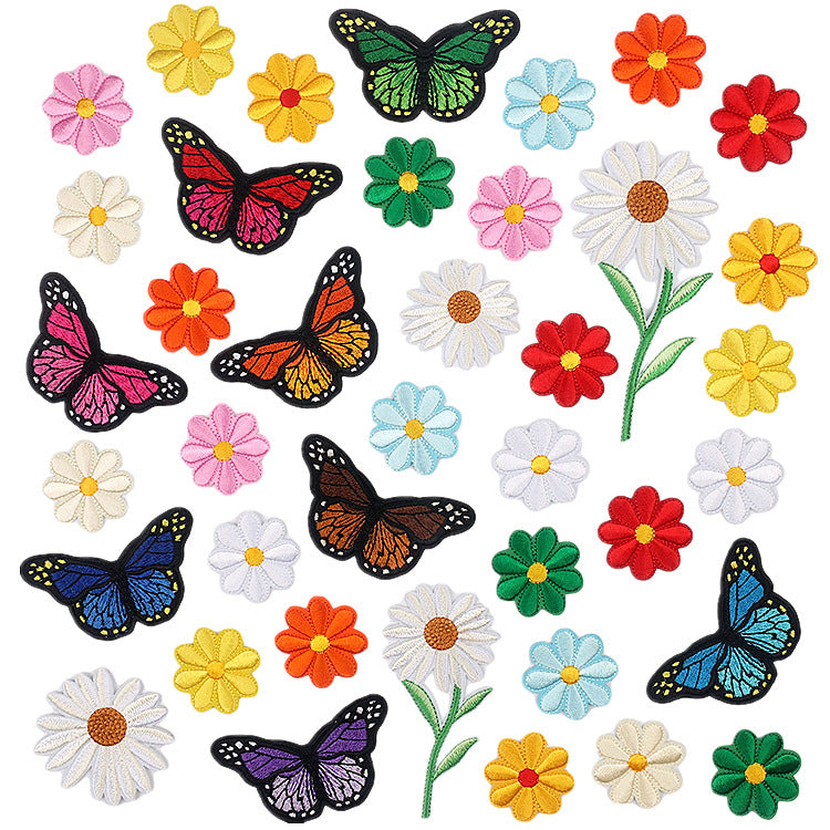 Wholesale Chic Polyester Embroidered Iron On Patches Assorted Butterfly Sunflower Designs For Clothing Craft Supply Resale