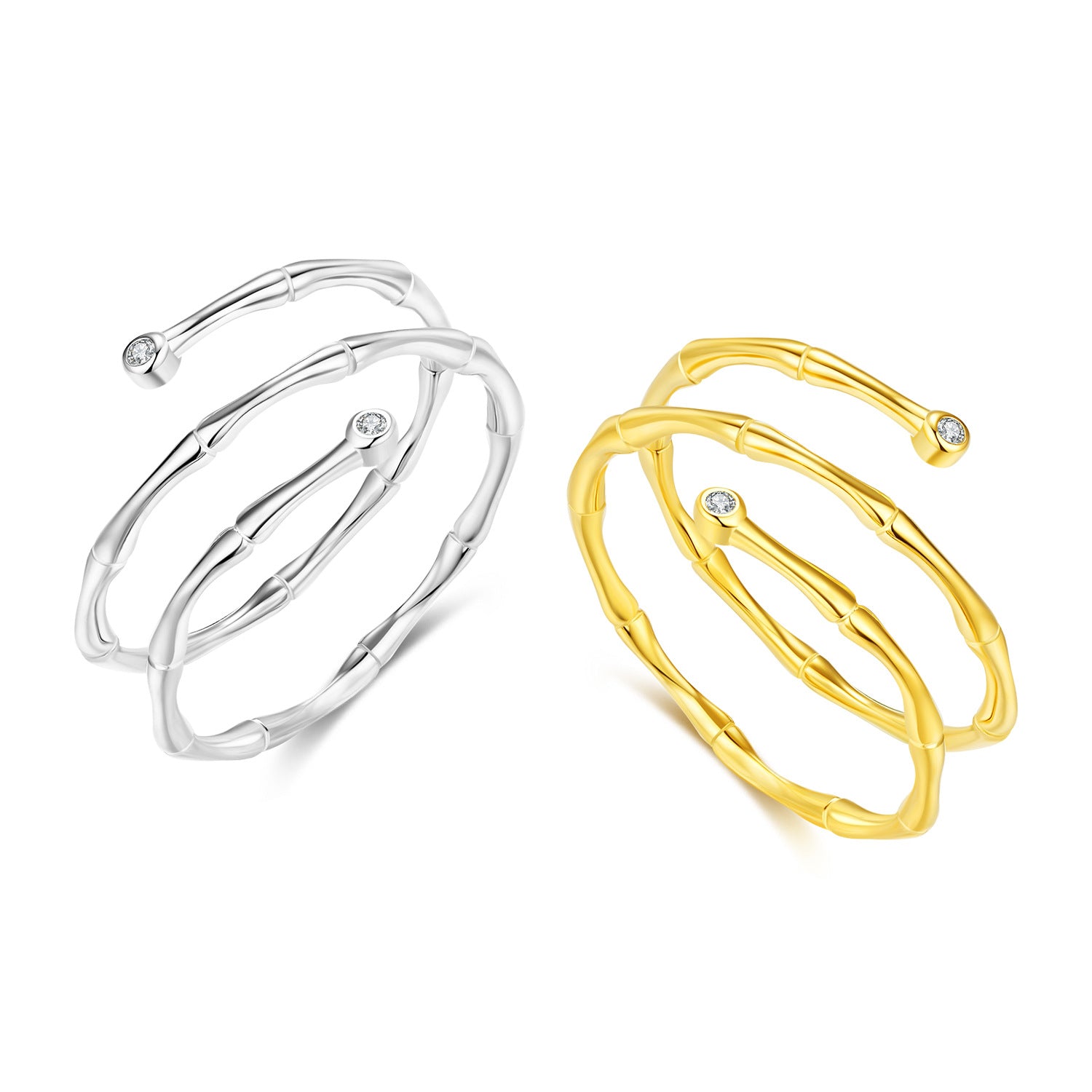 Wholesale Pure Silver Simple Bamboo Multi-layered Line Rings
