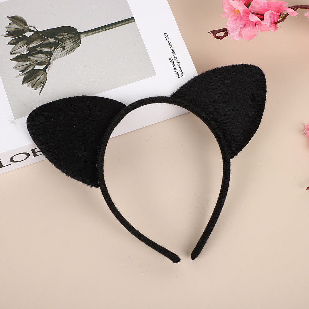 Wholesale Black cat ears short plush headband