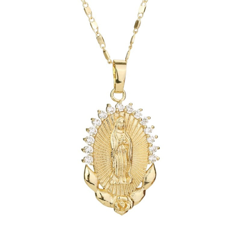 Wholesale Crystal Rhinestone Virgin Mary Pendant Alloy Necklaces
