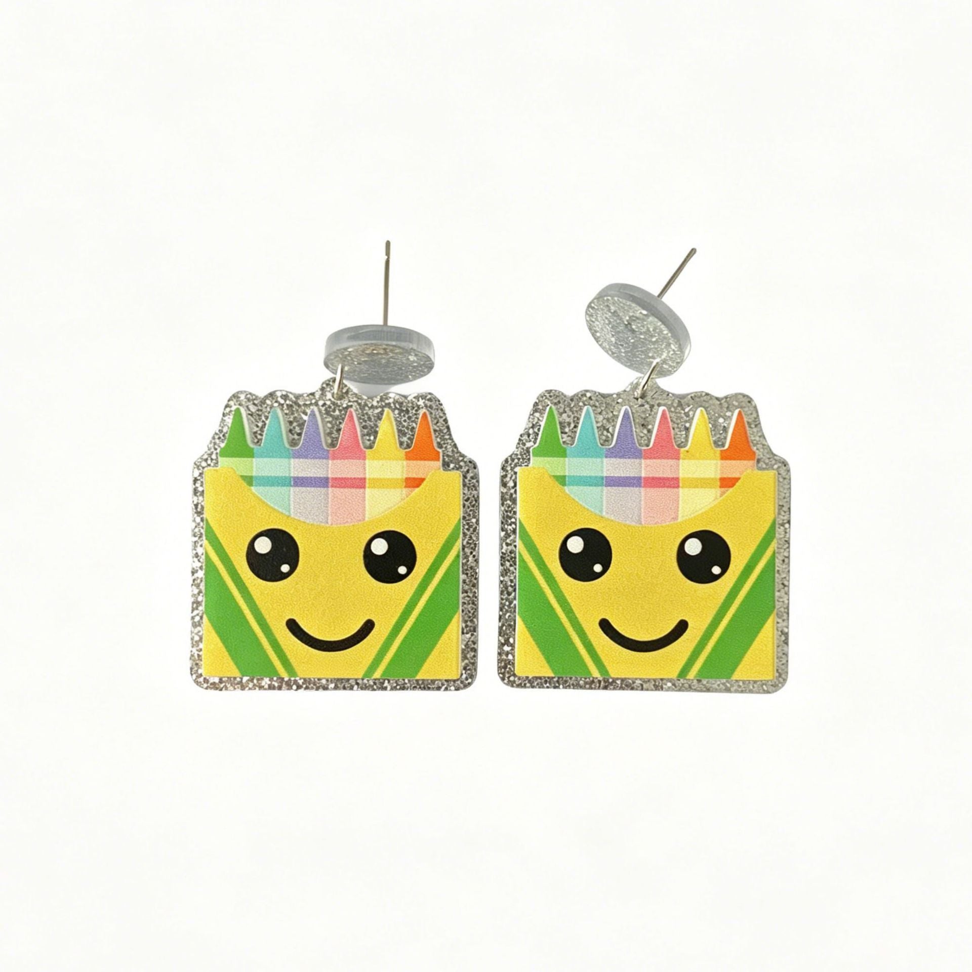 Wholesale Gold Tone Acrylic Crayon Box Earrings School Theme Cute Fashion Accessory For Women Gift