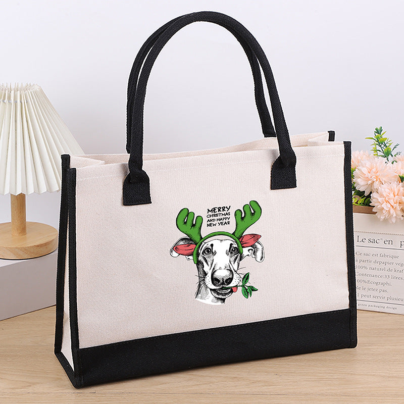 Wholesale Christmas Large Capacity Printed Canvas Shoulder Bag