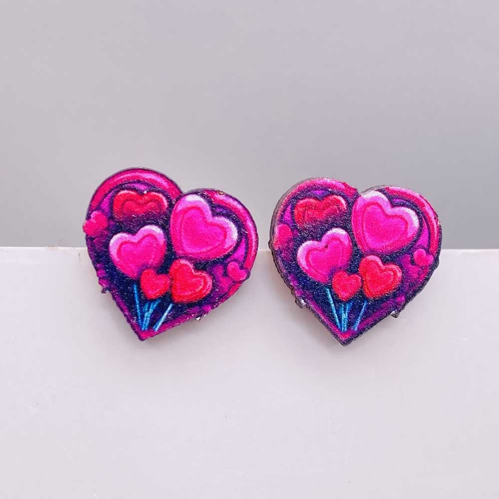 Wholesale Valentine's Day Pink Envelope Dwarf Rose Wooden Earrings