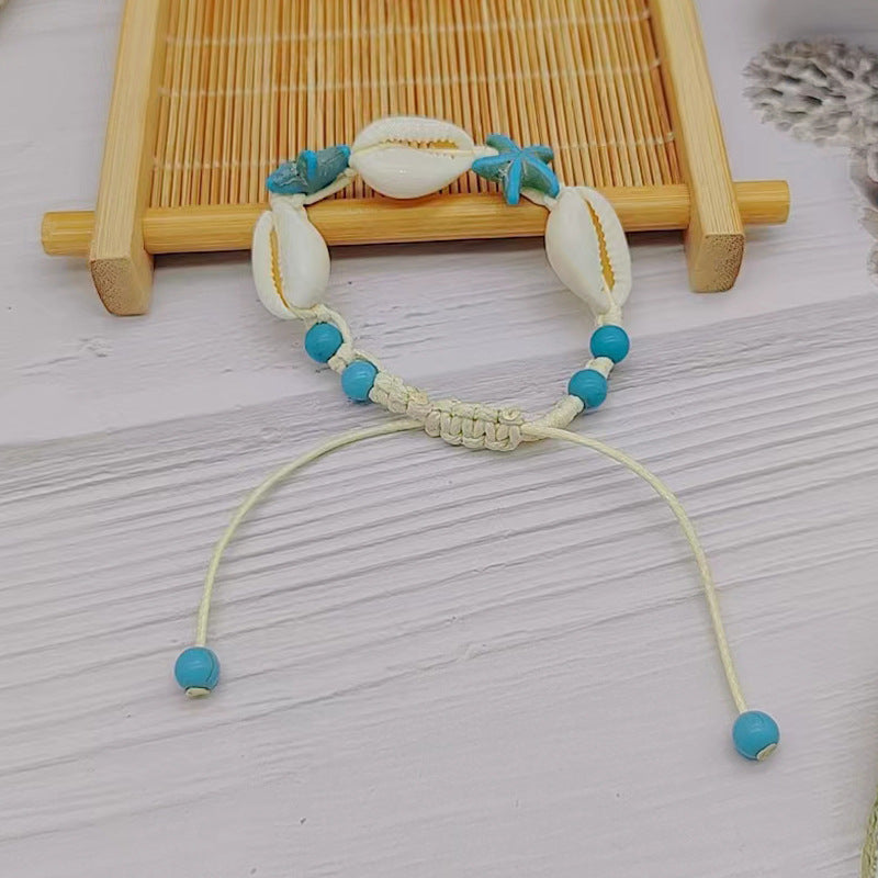 Wholesale Ocean Style Blue Turquoise Natural Shell Handmade Braided Bracelet