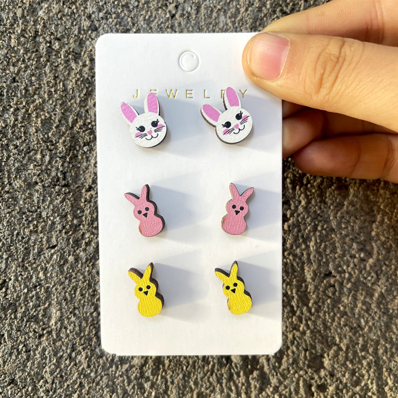 Wholesale Easter Egg Cartoon Cute Wooden Earring Set