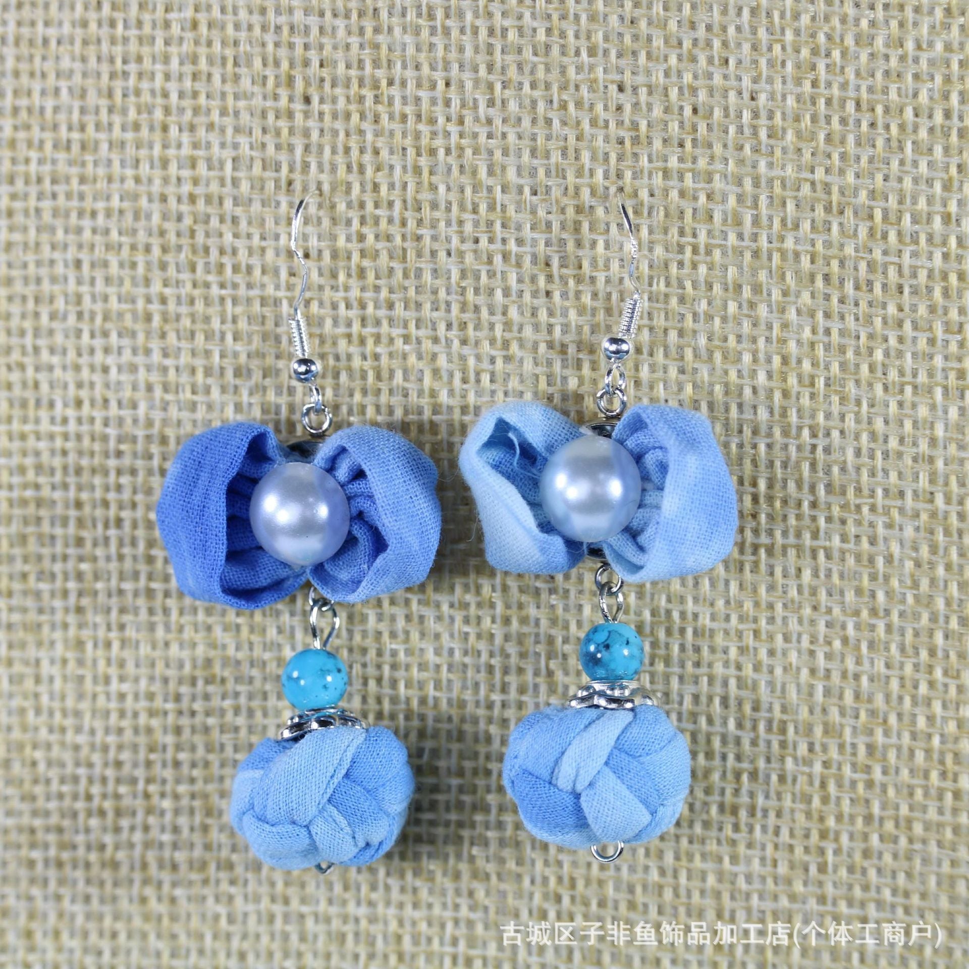 Wholesale Ethnic Style Tie-Dye Style Blue-Dyed Fabric Handmade Earrings