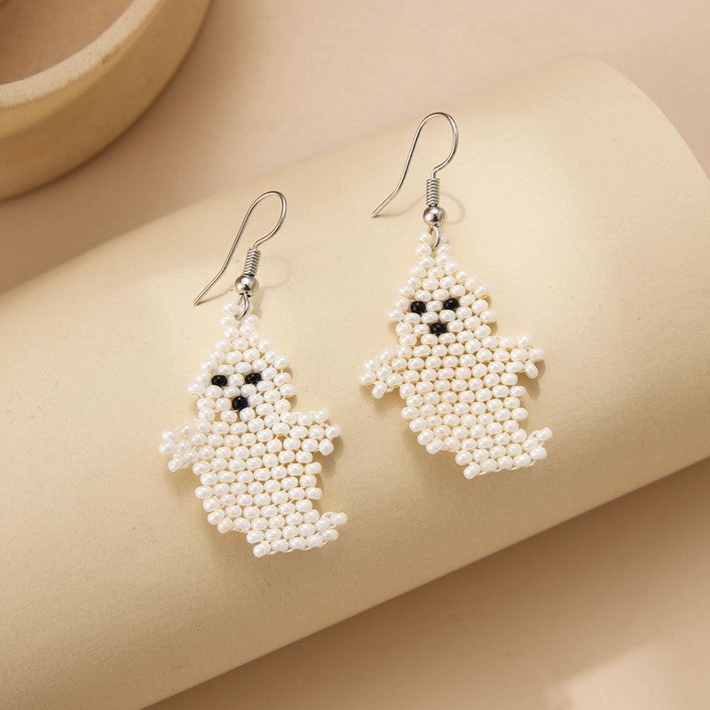 Wholesale Halloween Collection Tassel Handmade Rice Beads Skull Ghost Earrings