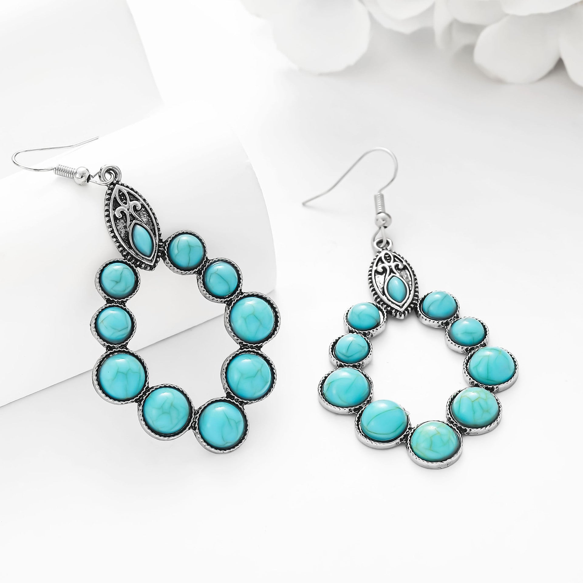 Wholesale Vintage Bohemian Turquoise Drop Shape Hollow Earrings