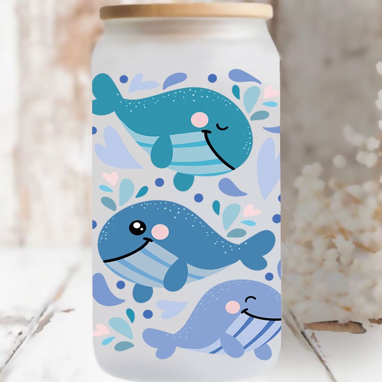 Wholesale  Blue marine animals 16oz Cup UV DTF Wraps