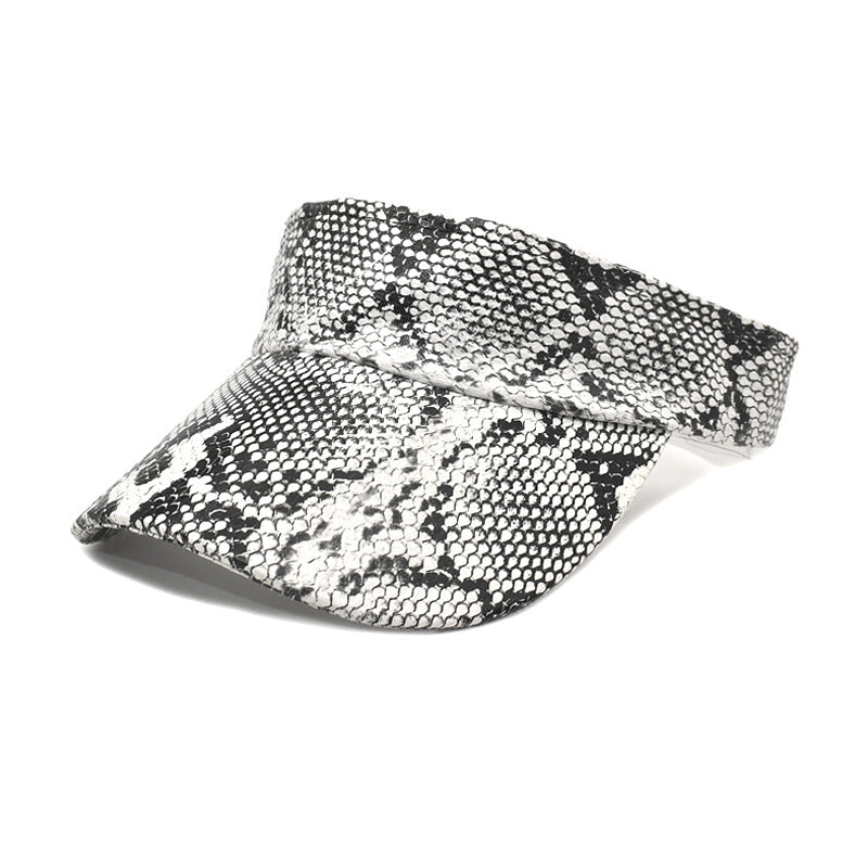 Wholesale PU Snake Print Empty Top Hat Sun Visor
