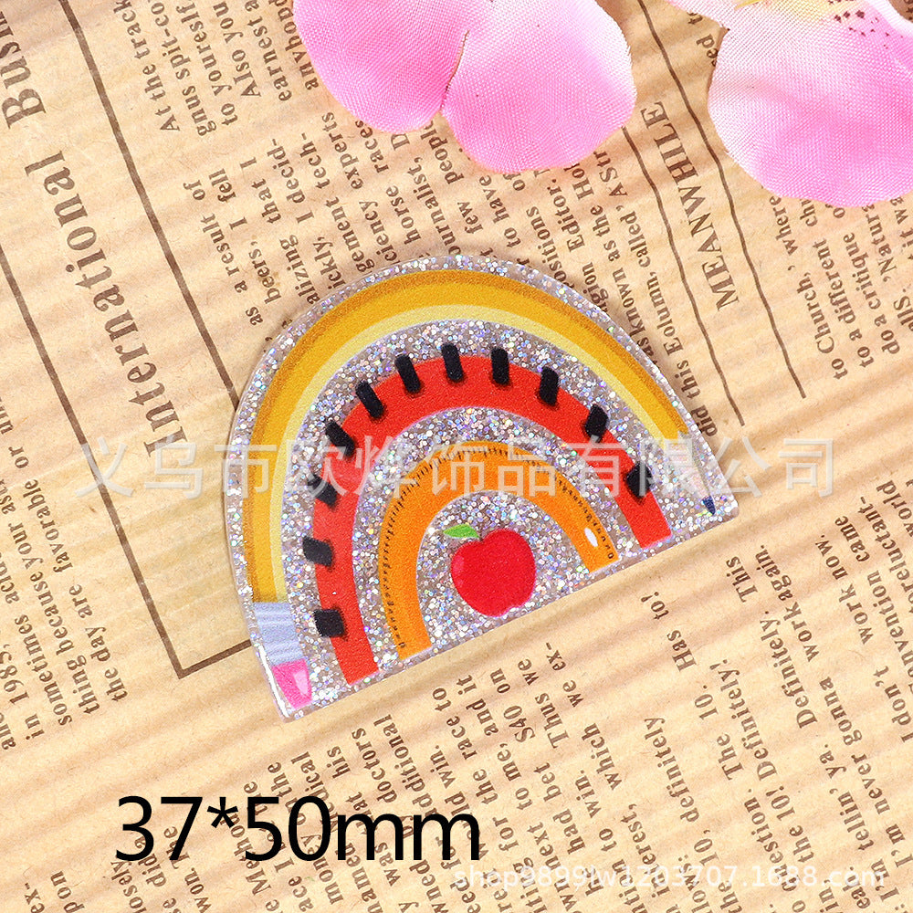 Wholesale  10pcs/pack Cartoon Letter Rainbow Heart Bag Acrylic Flatback