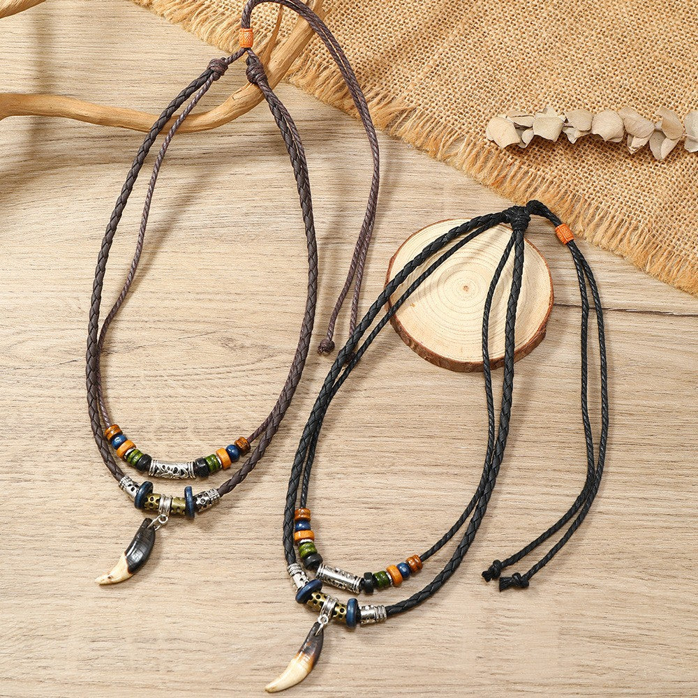 Wholesale retro butterfly alloy multi-layer wooden beads knotted hand-woven necklace jewelry