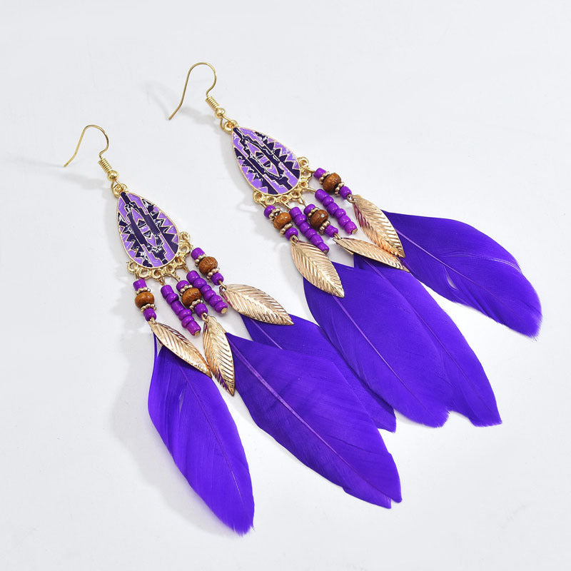 Wholesale Retro Pattern Long Rice Bead Tassel Earrings