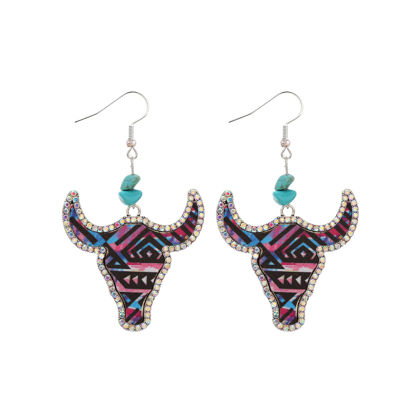 Wholesale  Retro Western Denim-style Cow Head Color Leather Earrings