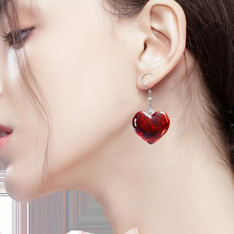 Wholesale Valentine' s Day Heart Red Rose Acrylic Earrings