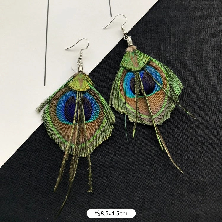 Wholesale Peacock Feather Tassel Bohemian Earrings